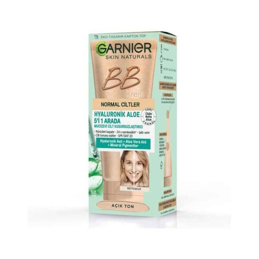 Garnier Skin Naturals BB Cream - 5-in-1 Skincare & Makeup Solution with Hyaluronic Acid & Aloe Vera - Natural Coverage & UV Protection - Light Tone, 50ml