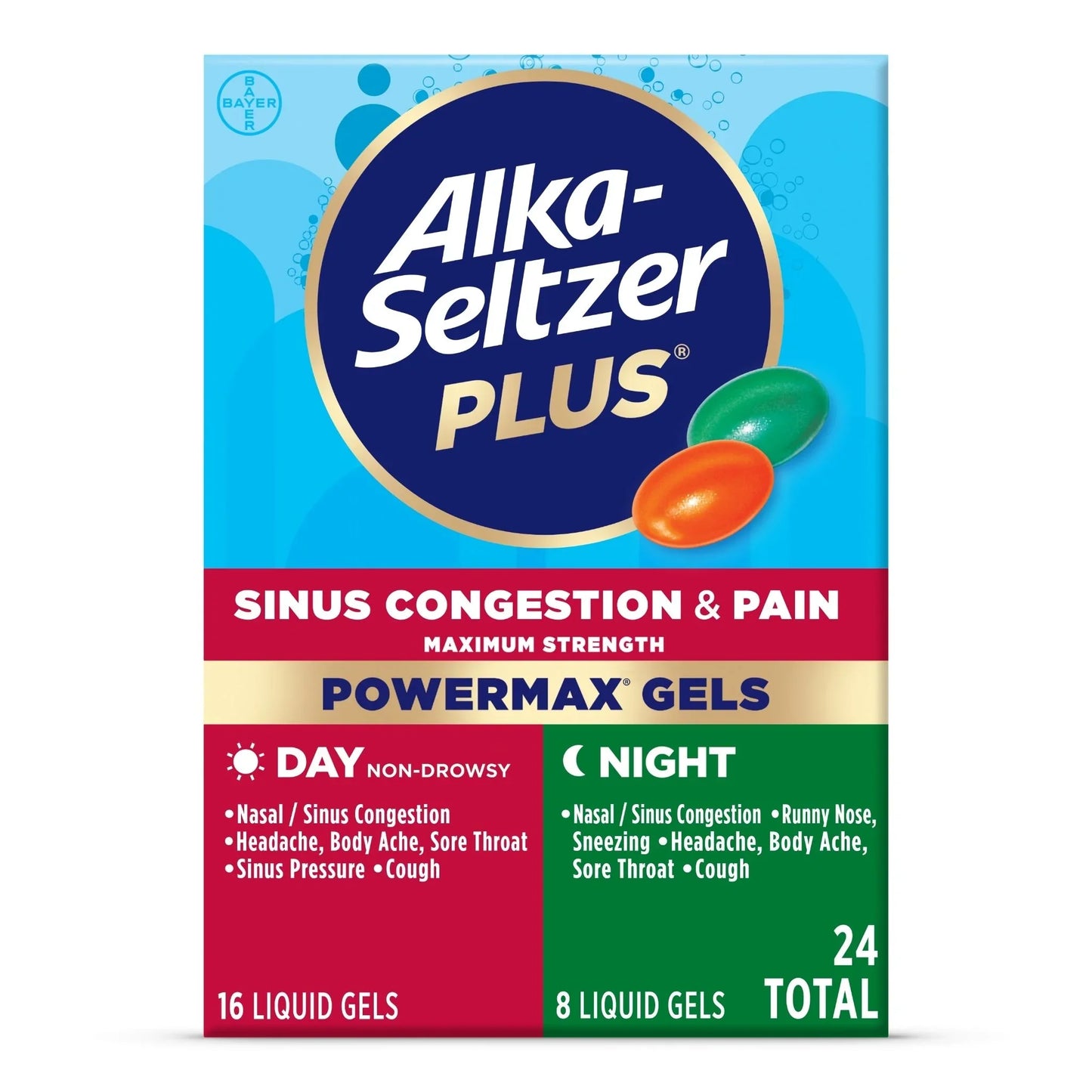 Alka-Seltzer Plus Maximum Strength Sinus Congestion & Pain Day & Night Liquid Gels, 24 Count Medicine & Drugs Pasteur Pharmacy