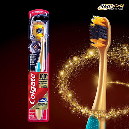 Brosse à dents manuelle Colgate 360 Gold - Une hygiène bucco-dentaire efficace avec des brins antimicrobiens