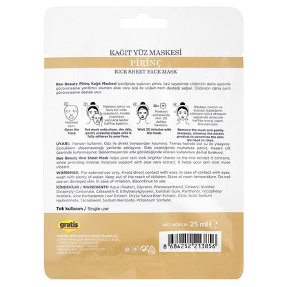 Masque visage au riz Bee Beauty pour l'éclat et la luminosité 25 ml