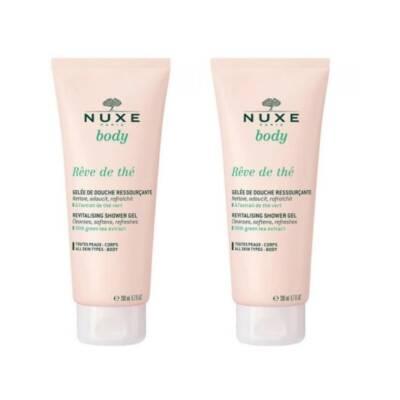 Gel de ducha revitalizante Nuxe Rêve de Thé (2 x 200 ml): fórmula suave y vegana con té verde para una limpieza refrescante y natural