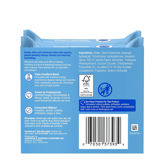 Neutrogena Makeup Remover Face Wipes, Fragrance-Free, Twin Pack (50 Count Total) Makeup Removers Pasteur Pharmacy