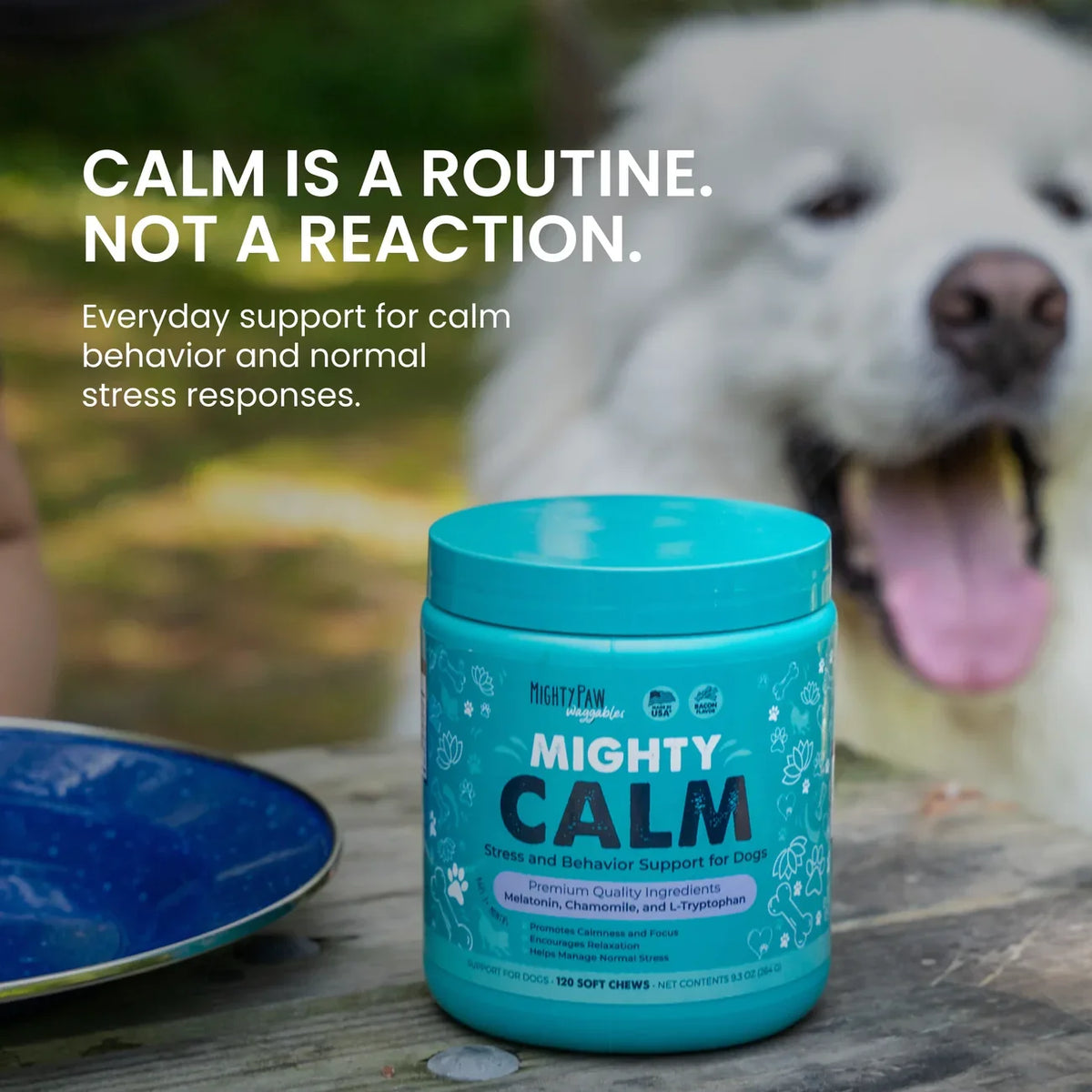 Mighty Paw Mighty Calm Calming Chews for Dogs – Bacon Flavor, 120 Count