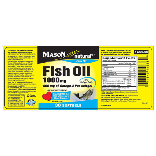 Mason Natural Fish Oil - Super Omega-3 (1000 Mg) Softgels Health & Beauty Pasteur Pharmacy