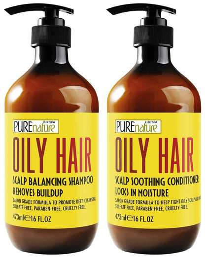 Oily Hair Shampoo and Conditioner Set 16 Fl Oz Sulfate Free Moisturizing Cleanse for Oily Flaky Scalps Fights Dandruff and Itchiness Salon Professional Formula For Men and Women Set of 2
