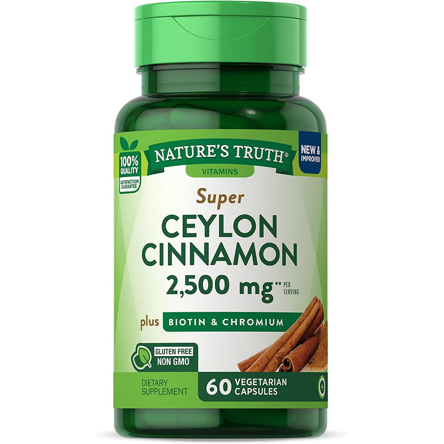 Nature's Truth Super Ceylon Cinnamon 2,500mg Plus Biotin & Chromium Vegetarian Capsules 60ct Vitamins & Supplements Pasteur Pharmacy