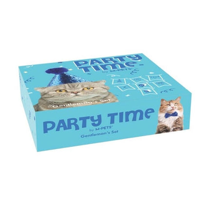 Ensemble d'anniversaire Party Time M-Pets pour chats mâles, thème bleu, 10 pièces