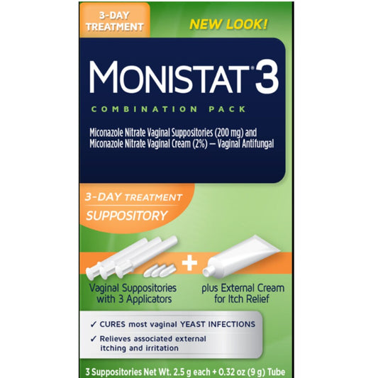 Monistat 3 Day Treatment Suppositor Treatment With Applicators +Itch Relief Cream 3Ct Personal Care Pasteur Pharmacy