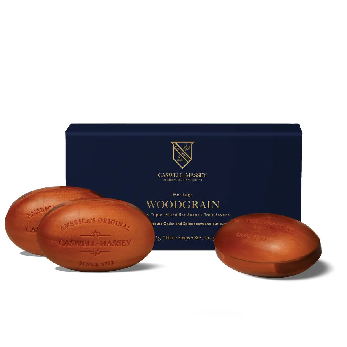 Caswell-Massey Bath Soap Box of Three 5.8 oz Each Bar Collection Bar Soap Pasteur Pharmacy Woodgrain Sandalwood
