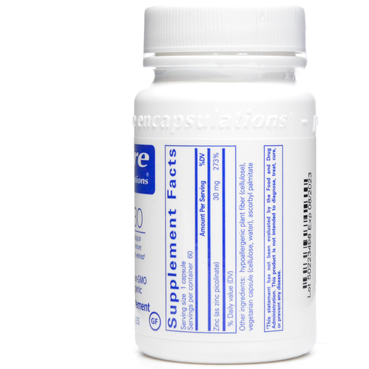 Pure Encapsulations Zinc 30, 60 Capsules Vitamins & Supplements Pasteur Pharmacy