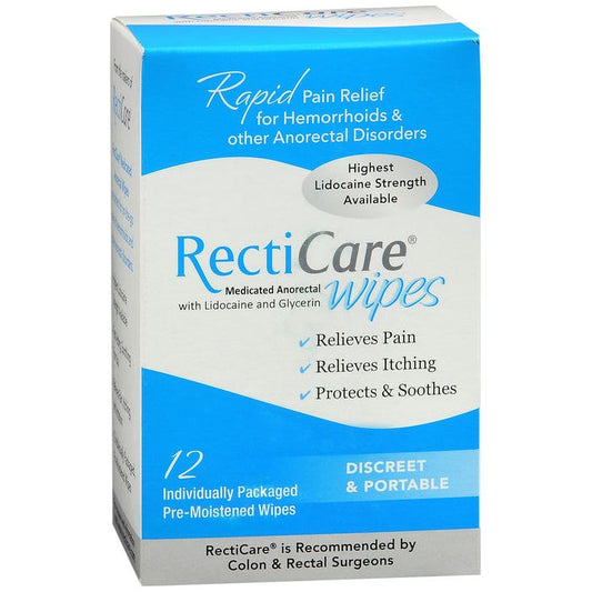Recticare Medicated Anorectal Wipes 5 Lidocaine & Glycerin Health Care Pasteur Pharmacy