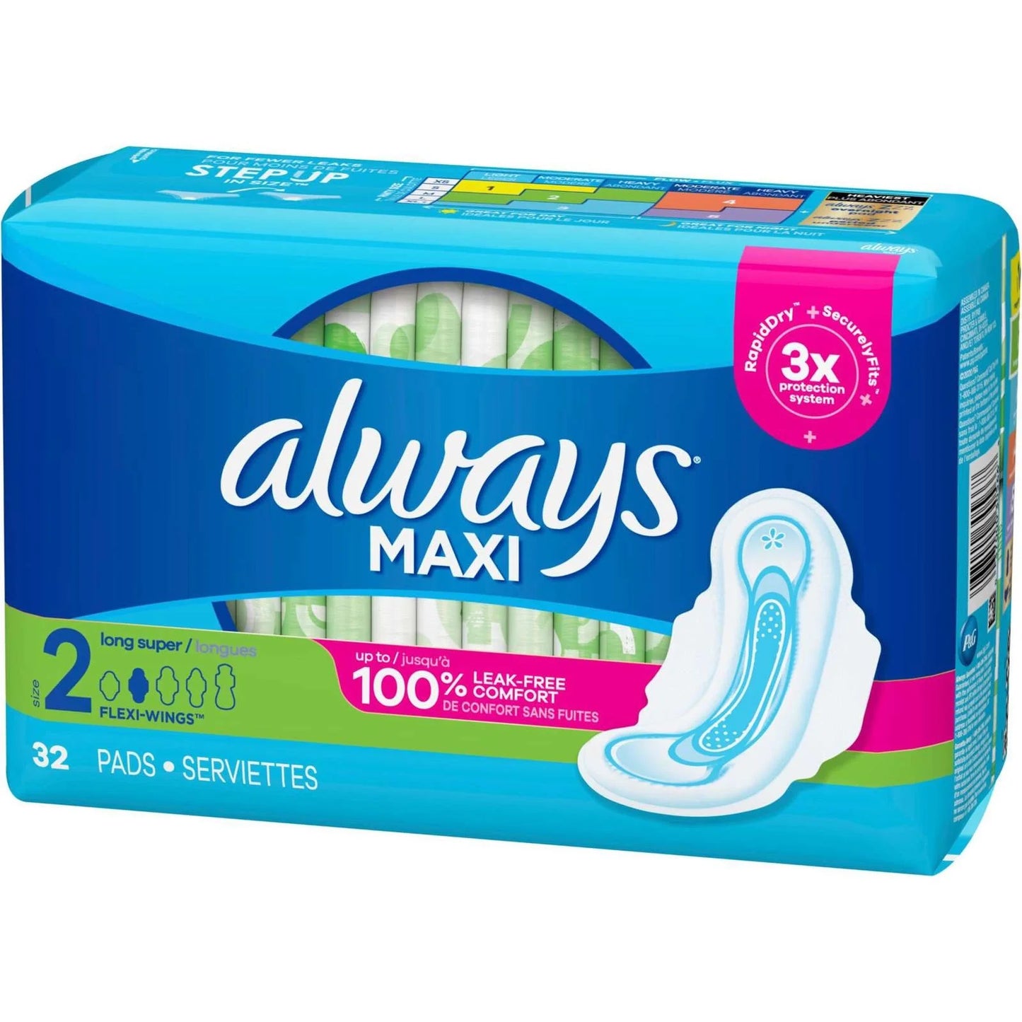 Always Maxi Pads with Wings, Size 2 Super Long, Unscented, 32 Count Feminine Pads & Protectors Pasteur Pharmacy