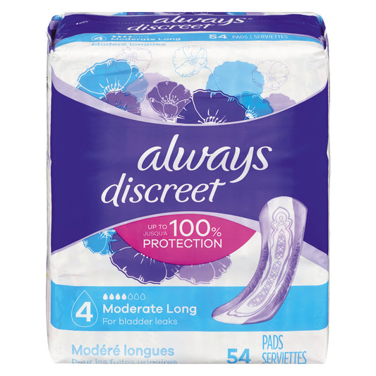 Always Discreet Moderate Absorbency Long Length Incontinence Pads Incontinence Aids Pasteur Pharmacy
