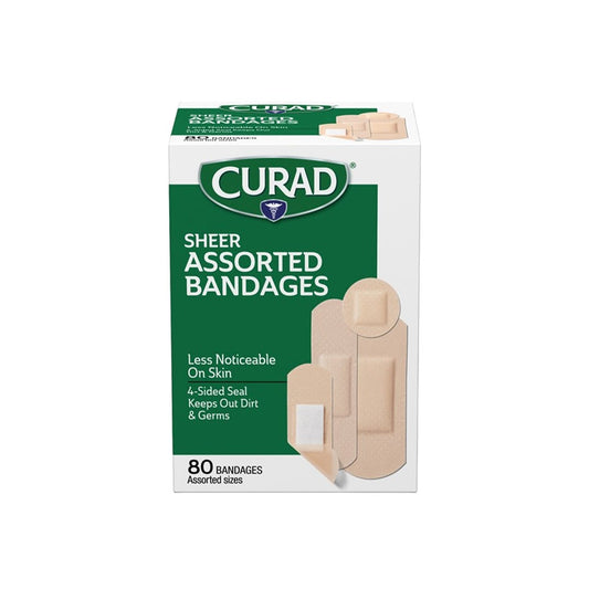 Curad Sheer Adhesive Bandages, Discreet Wound Protection – Assorted Sizes, 80 Count First Aid Pasteur Pharmacy