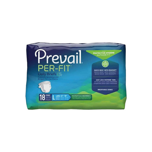 Prevail Per-Fit Unisex Daily Briefs, Maximum Plus Absorbency, Large (4 Packs of 18) Incontinence Aids Pasteur Pharmacy