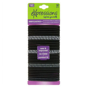 Expressions Hair Ties Elastics Clasp Free Black 32Ct Makeup Pasteur Pharmacy