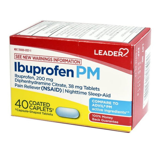 Leader Health Care Ibuprofen, PM, 200 Mg, Caplets Medicine & Drugs Pasteur Pharmacy