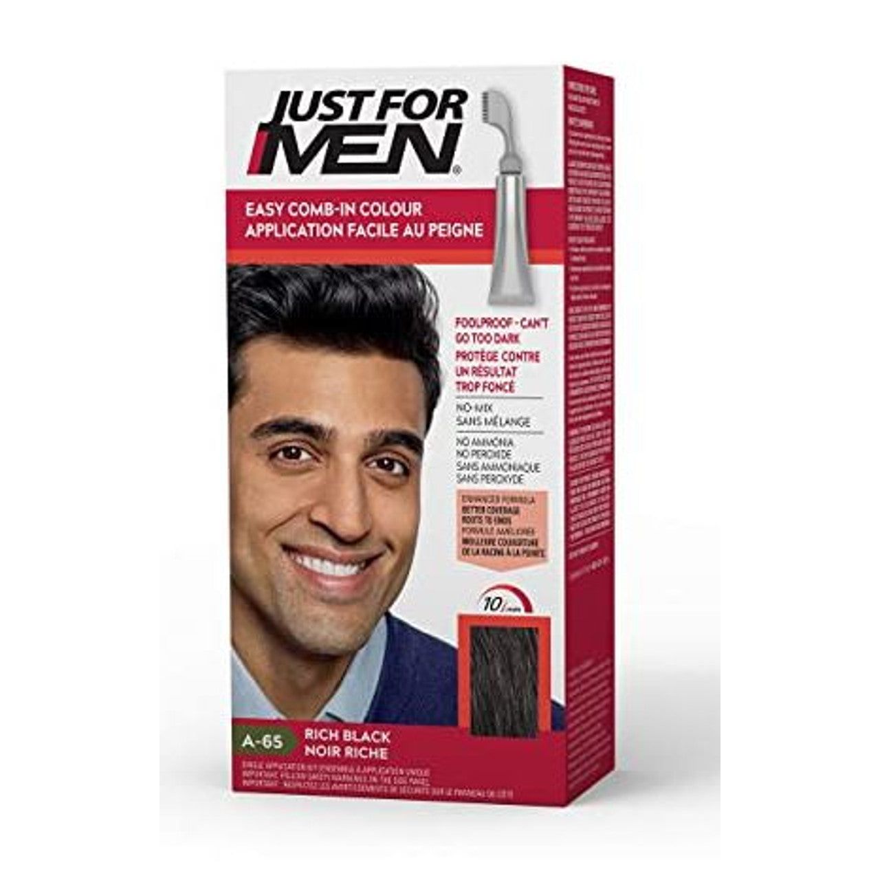 Just For Men Easy Comb-in Gray Hair Color With Applicator, Rich Black, A-65 Hair Color Pasteur Pharmacy