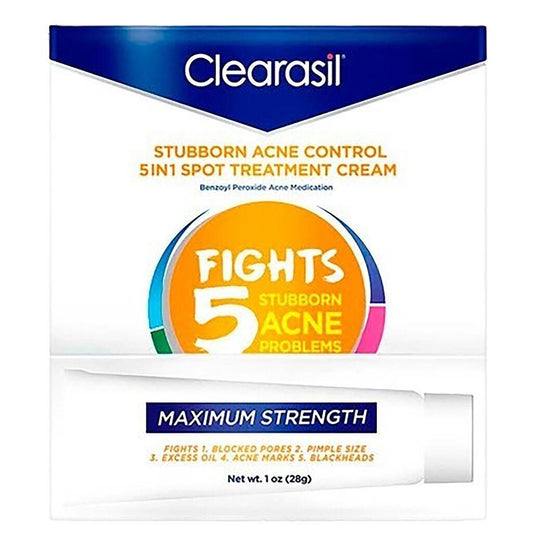 Crema para el tratamiento de puntos Clearasil, control de acné persistente, 5 en 1, fuerza máxima 1 oz