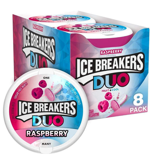 Ice Breakers Duo Raspberry Sugar-Free Mints, 1.3 oz Tins, 8 Count Box Candy & Chocolate Pasteur Pharmacy