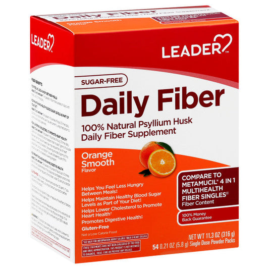 Leader Health Care Daily Fiber, Sugar-Free, Singe Dose Powder Packs, Orange Smooth Flavor Medicine & Drugs Pasteur Pharmacy