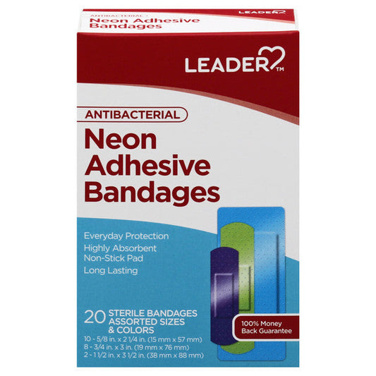 Leader™ Antibacterial Neon Adhesive Bandages – Assorted Sizes & Colors First Aid Pasteur Pharmacy