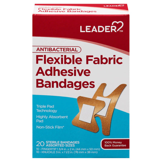 Leader Adhesive Bandages Fabric Antibacterial Assorted 20Ct Medical Tape & Bandages Pasteur Pharmacy