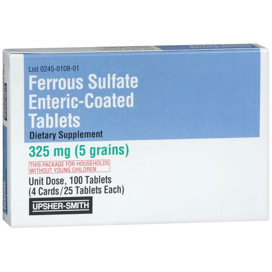Upsher-Smith Ferrous Sulfate, Enteric Coated Tablets, 325mg - 100 Tablets Vitamins & Supplements Pasteur Pharmacy