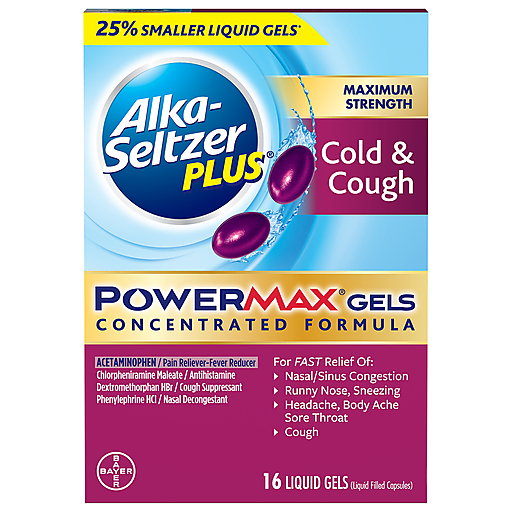 Alka-Seltzer Plus Cold & Cough PowerMax Gels, Maximum Strength, 16 Liquid Gels Medicine & Drugs Pasteur Pharmacy