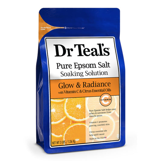 Dr Teal's Pure Epsom Salt, Glow & Radiance, Vitamin C & Citrus Essential Oils 3 Lb Bath & Body Pasteur Pharmacy