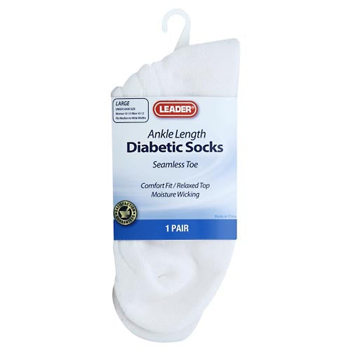 Leader™ Diabetic Ankle Socks – White, Size Large (1 Pair) Socks Pasteur Pharmacy