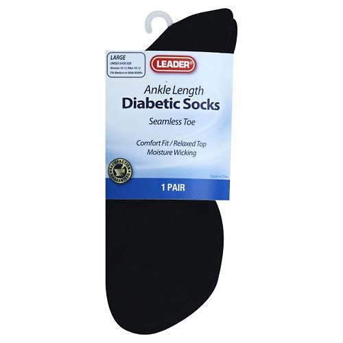 Leader Diabetic Sock Ankle Black Large - 1 Pair Socks Pasteur Pharmacy