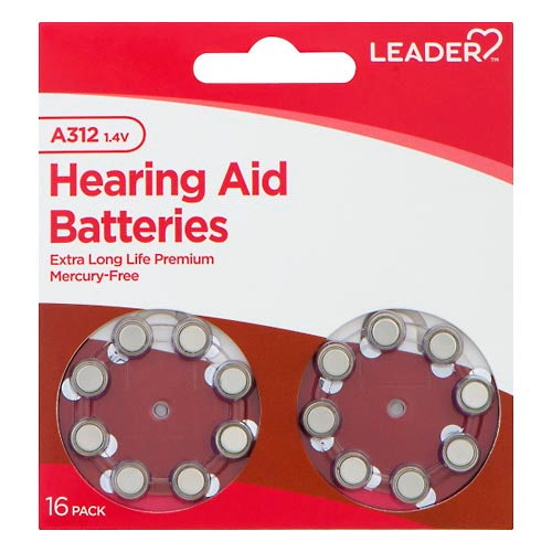 Leader Hearing Aid Batteries, A312, 1.4 Volts, 16 Pack Batteries Pasteur Pharmacy