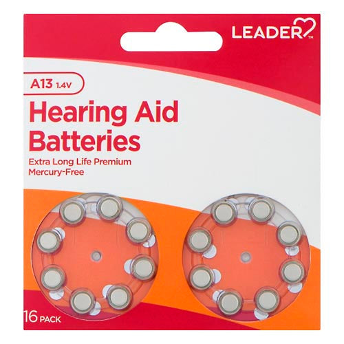 Leader Hearing Aid Batteries, A13, 1.4 Volts, 16 Pack Batteries Pasteur Pharmacy