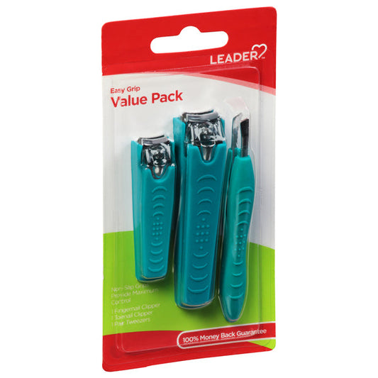 Leader® Easy Grip Clipper & Tweezers Value Pack Manicure & Pedicure Spacers Pasteur Pharmacy