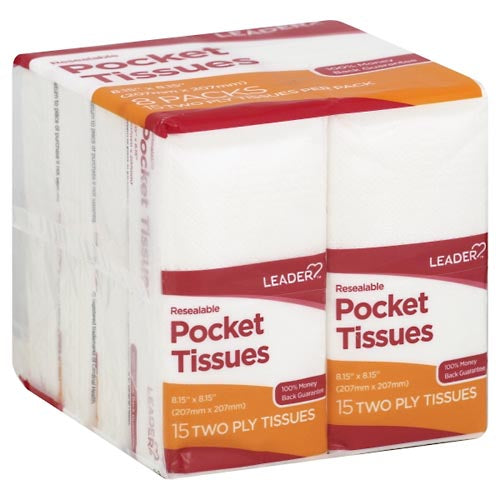 Leader Pocket Tissues, Resealable, Two Ply Facial Tissues Pasteur Pharmacy