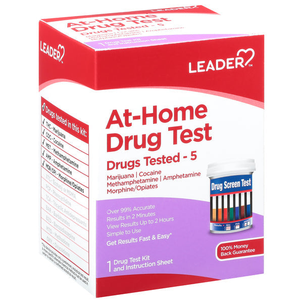 Leader At-Home 5-Panel Drug Test Kit - Multi-Drug Screening, 1 Count Drug Tests Pasteur Pharmacy