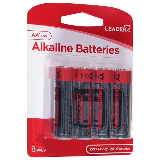 Leader Alkaline AA Batteries, 1.5V Long-Lasting Power, 8 Count Value Pack Batteries Pasteur Pharmacy