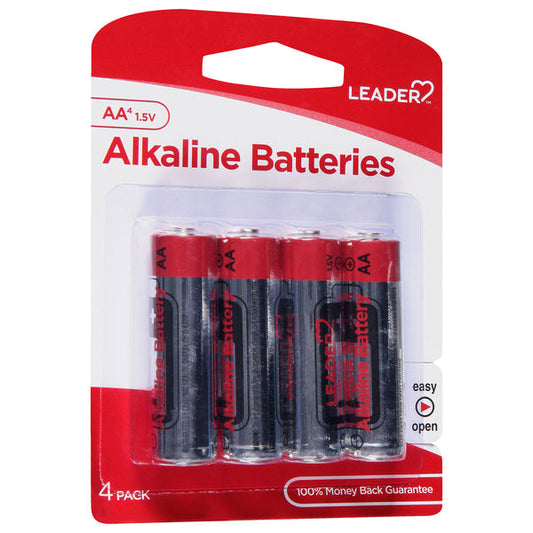 Leader AA Alkaline Batteries, 1.5V Long-Lasting Power, 4 Count Pack Batteries Pasteur Pharmacy