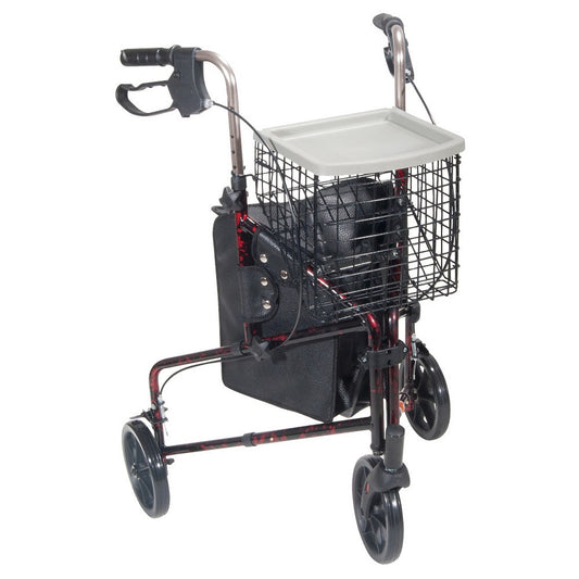 Drive Medical 3 Wheel Walker Rollator With Basket Tray And Pouch, Flame Red Walkers Pasteur Pharmacy