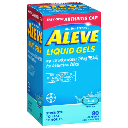 Aleve Pain Reliever & Fever Reducer, 220mg Liquid Gels, 80 Count with Easy Open Arthritis Cap Medicine & Drugs Pasteur Pharmacy