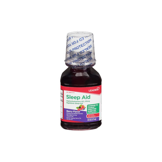 Leader Nighttime Sleep Aid 50Mg Liquid Berry Flavor, 6 Oz Sleeping Aids Pasteur Pharmacy