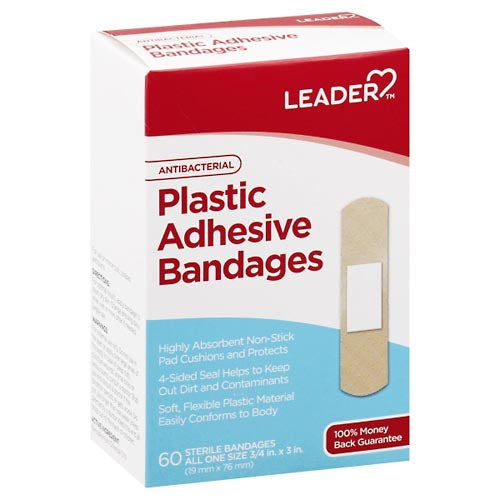 Leader™ Antibacterial Plastic Bandages – 60 Count First Aid Pasteur Pharmacy