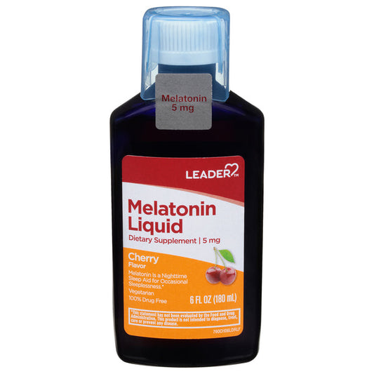 Leader, Melatonin Liquid, 5 Mg, Cherry Flavor, 6 Fl Oz Vitamins & Supplements Pasteur Pharmacy