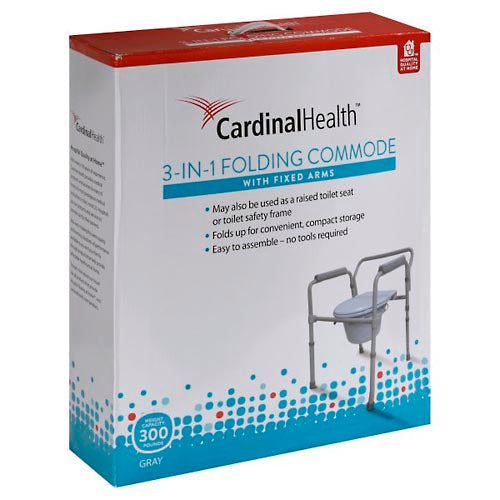 Cardinal Health, Commode, 3-in-1, With Fixed Arms, Folding, Gray Bathroom Accessories Pasteur Pharmacy