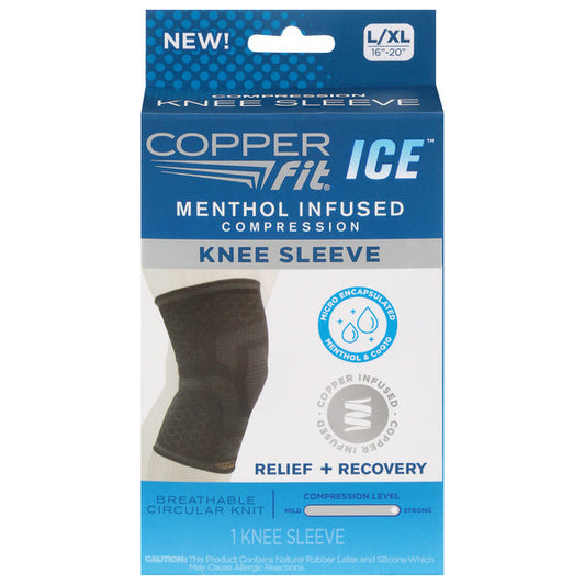 Copper Fit Ice Knee Compression Sleeve Infused With Menthol, Large/XL, Black Supports & Braces Pasteur Pharmacy