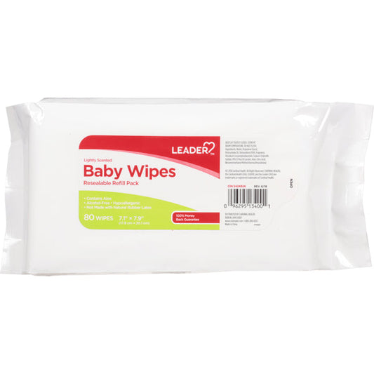 Leader Baby Wipes, Lightly Scented, Resealable, Refill Pack, 80ea Baby Wipes Pasteur Pharmacy