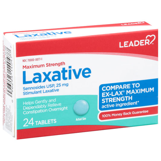 Leader Health Care Laxative, Maximum Strength, 25 Mg, Tablets Medicine Cabinets Pasteur Pharmacy