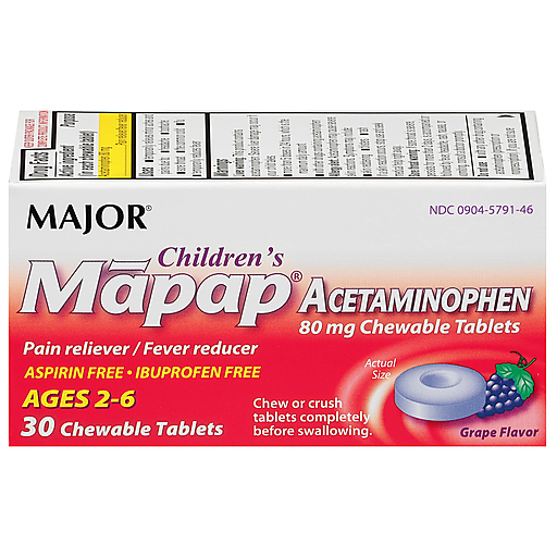 Major Children's Mapap Grape Acetaminophen Rapid Tablets, Ages 2-6, 80 Mg Medicine & Drugs Pasteur Pharmacy
