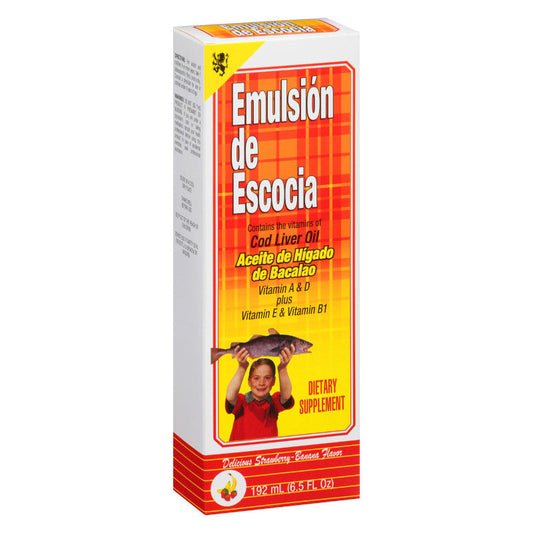 Emulsion de Escocia Cod Liver Oil, Strawberry Banana Flavor 6.5 Oz Vitamins & Supplements Pasteur Pharmacy